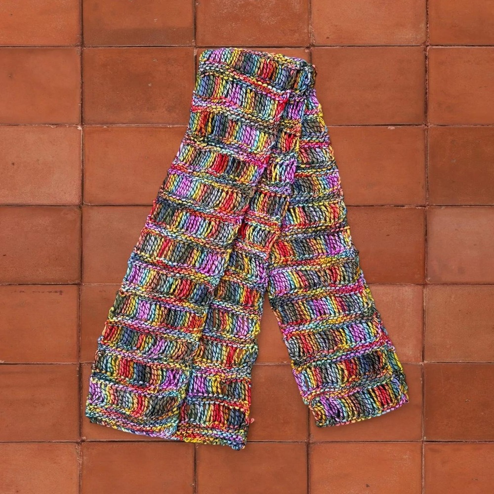 Handwoven Rainbow Eclectic Boho Scarf
